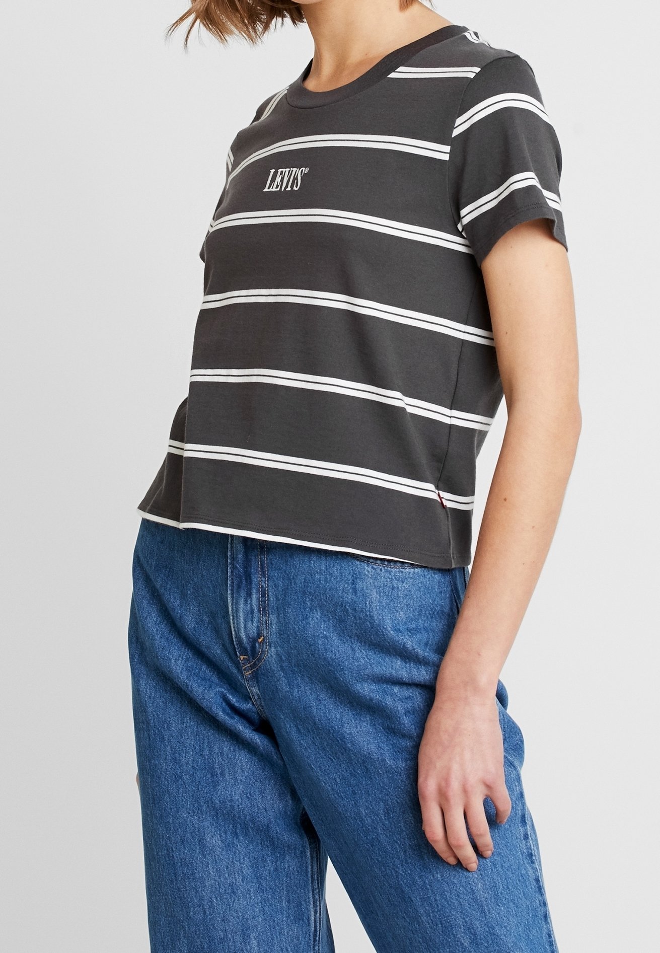 Jeans Camiseta Rayas Negras Y Blancas Mujer Camiseta Manga Corta