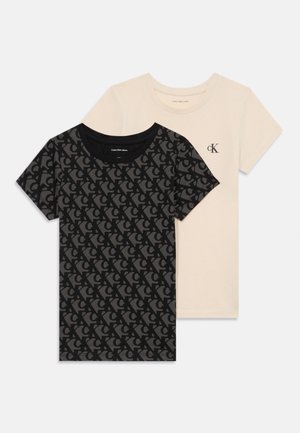 Calvin Klein Jeans STRIPE SLIM 2 PACK - Print T-shirt - whitecap gray/black