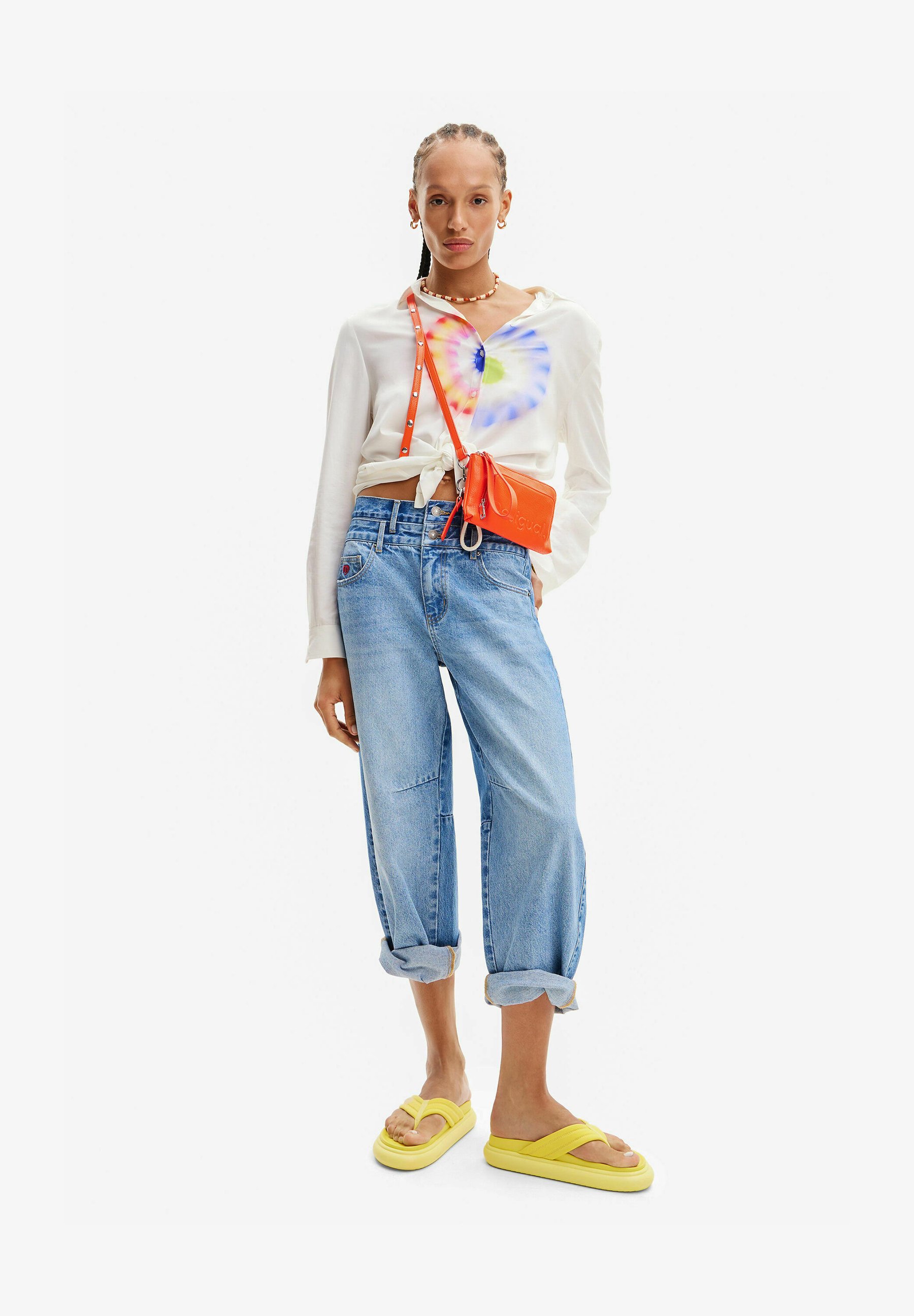 Borsa A Spalla Donna Desigual In Denim Blu, Tracolla Regolabile, Chiusura Cerniera, Accessorio Moda