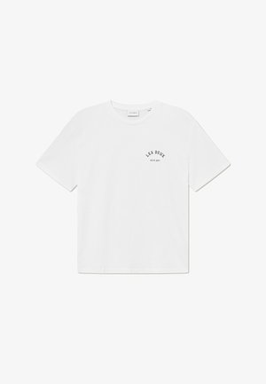 White cotton t-shirt with short sleeves, crew neck, and a black logo printed on the front reading "LES DEUX ESTO 2011."