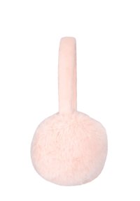 Runda rosa faux-fur öronmuffar med en slät, mjuk textur; har ett mjukt tygband för bekväm användning.