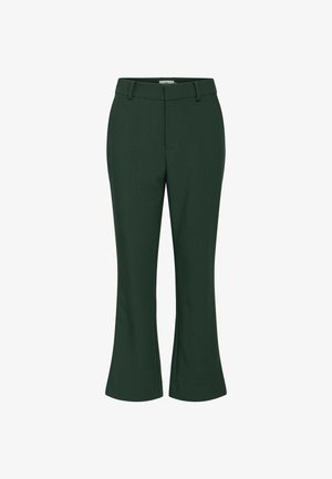 Žalios plačios kelnės, pagamintos iš lygios medžiagos, su įprastu juosmeniu ir dirželio kilpelėmis, su priekinėmis kišenėmis ir pritaikytu siluetu.