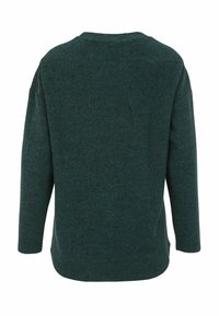 Grüner strukturierter Pullover mit rundem Ausschnitt und langen Ärmeln, der einen leicht lässigen Schnitt und einen geraden Saum hat.