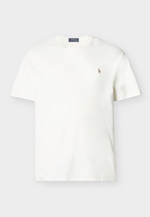 White short-sleeve Ralph Lauren crew neck T-shirt with small embroidered polo player logo on the left chest.