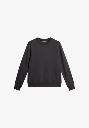 Mørkegrå sweatshirt lavet af blødt stof, med rund hals, lange ærmer, ribbede manchetter og et minimalistisk design uden mønstre.