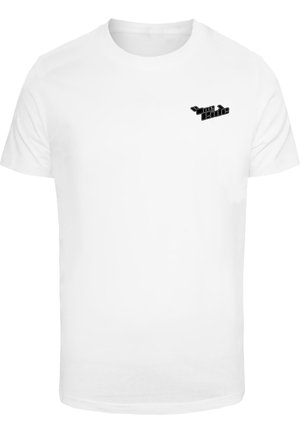 T-shirt en coton blanc à manches courtes. Présente un logo graphique noir sur la partie gauche de la poitrine. Design classic col rond.