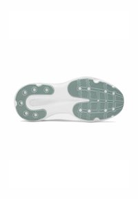 Suela de zapato con base de goma blanca, que presenta un patrón texturizado en verde menta para mayor agarre, con indentaciones circulares y rectangulares para tracción.