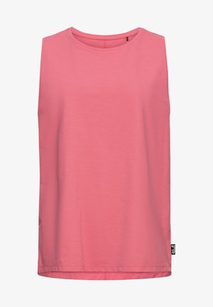 Ärmelloses pinkes Trägertop aus weichem Stoff mit rundem Ausschnitt, geradem Saum und kleinem Logofähnchen an der Seitennaht.