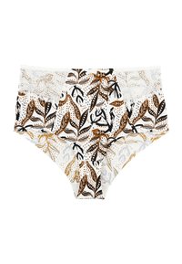 Culottes pour femmes taille haute à motif floral avec des couleurs noir, marron et blanc. Caractéristiques d'accents en dentelle et d'une texture douce.