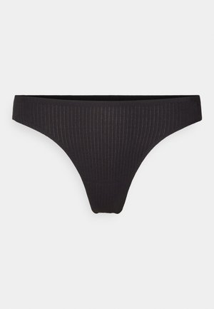 String côtelé noir avec une ceinture lisse et une couverture minimale, présentant un motif texturé avec des fils d'or subtils.
