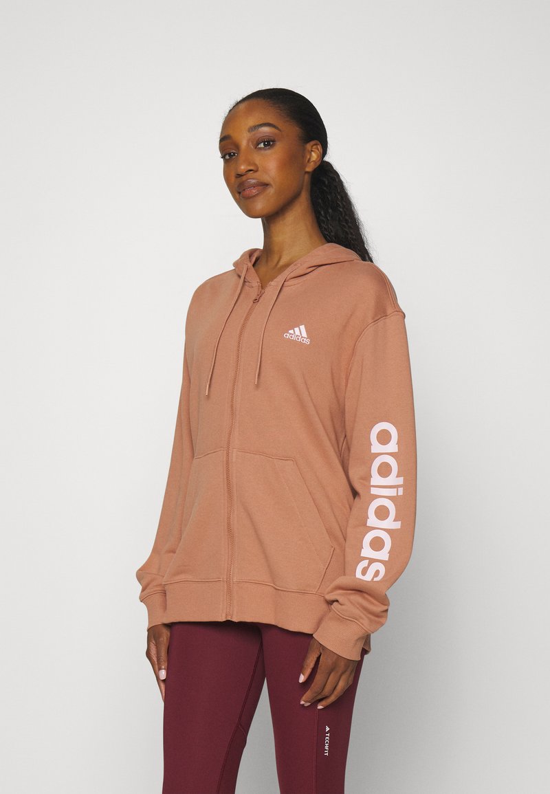 adidas Sportswear ESSENTIALS LINEAR FULL-ZIP - Mikina so zipsom - clay strata/clear pink