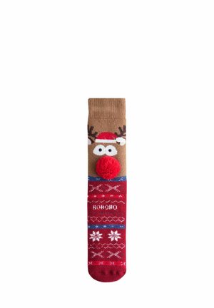 Strumpor - red/brown rudolph