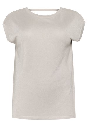 Laisvai krentanti, šviesiai pilka viršutinė dalis, pagaminta iš raukšlėtos, blizgančios medžiagos. Suapvalintas iškirpimas ir trumpomis rankovėmis. Paprastas ir minimalistiškas dizainas.