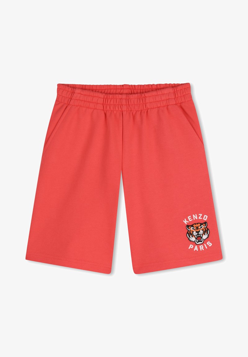 Rode katoenen korte broek met een elastische tailleband, voorzien van zijzakken en een geborduurd tijgerlogo met de tekst "KENZO PARIS".