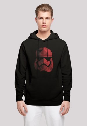 Svart hettegenser med et geometrisk rødt Stormtrooper-hjelmdesign. Laget av myk stoff med en frontlomme og justerbare snorer.