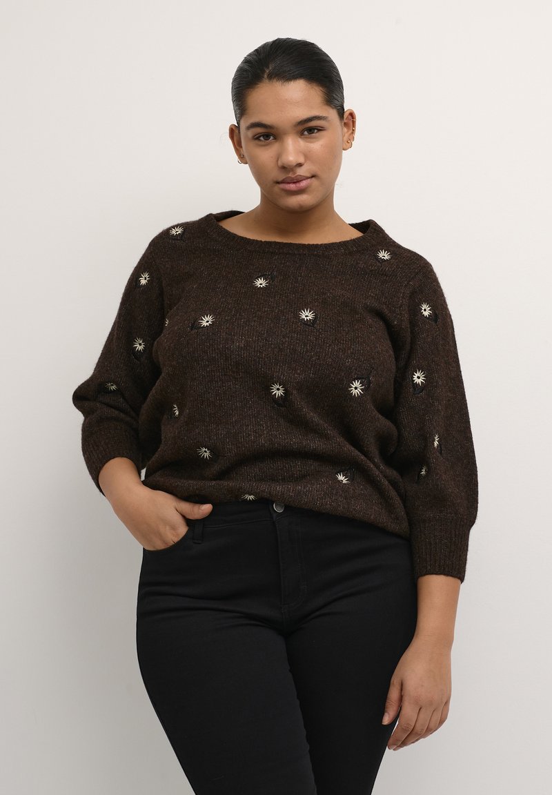KAFFE Cardigan Donna Con Fiori In Rilievo: Maglia Morbida E Femminile Con Scollo A V E Maniche 3/4 - 3