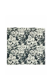 Écharpe en coton avec une base crème et un motif abstrait à pois vert foncé. Forme carrée avec des bords piqués.