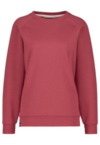 Sudadera con manga ranglán en rosa claro, confeccionada con una suave mezcla de algodón. Presenta un cuello redondo y puños y dobladillo acanalados. Diseño sencillo y limpio.