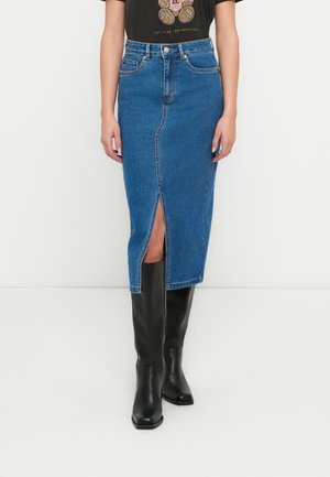 SIRI FRONT SLIT - Blyantskjørt - medium blue denim