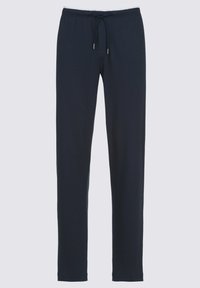 Navyblauwe loungebroek van zacht materiaal, met een elastische tailleband en een trekkoord, en een rechte, getailleerde pasvorm.