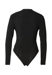 Body noir à manches longues en tissu lisse et extensible, doté d'un col montant et d'une coupe ajustée avec un fond style string.