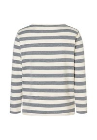 Langärmliges Oberteil in hellcremefarbenen und grauen horizontalen Streifen, mit Rundhalsausschnitt und weichem Baumwollstoff.