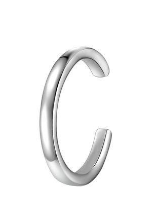Sølv metal åben manchet ring med et glat, afrundet design og en let bølge i hver ende, hvilket skaber et sømløst udseende.