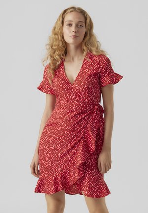 Vero Moda VMHENNA WRAP FRILL  - Φόρεμα ημέρας - goji berry/white