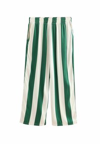 Grün-weiß gestreifte lockere Hose aus glattem Stoff mit elastischem Bund und seitlichen Taschen.