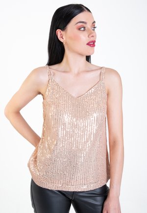 SEQUIN V NECK CAMI - Top - champagne