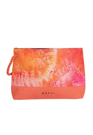Borsa tote Mefui con un motivo tie-dye arancione e rosa, caratterizzata da un fondo texture e un manico in corda. Chiusura con zip nella parte superiore.