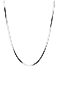 Zilverkleurige slangkettinghalsketting, met een soepel, flexibel ontwerp en een subtiele glans, en uniforme, ronde schakels.