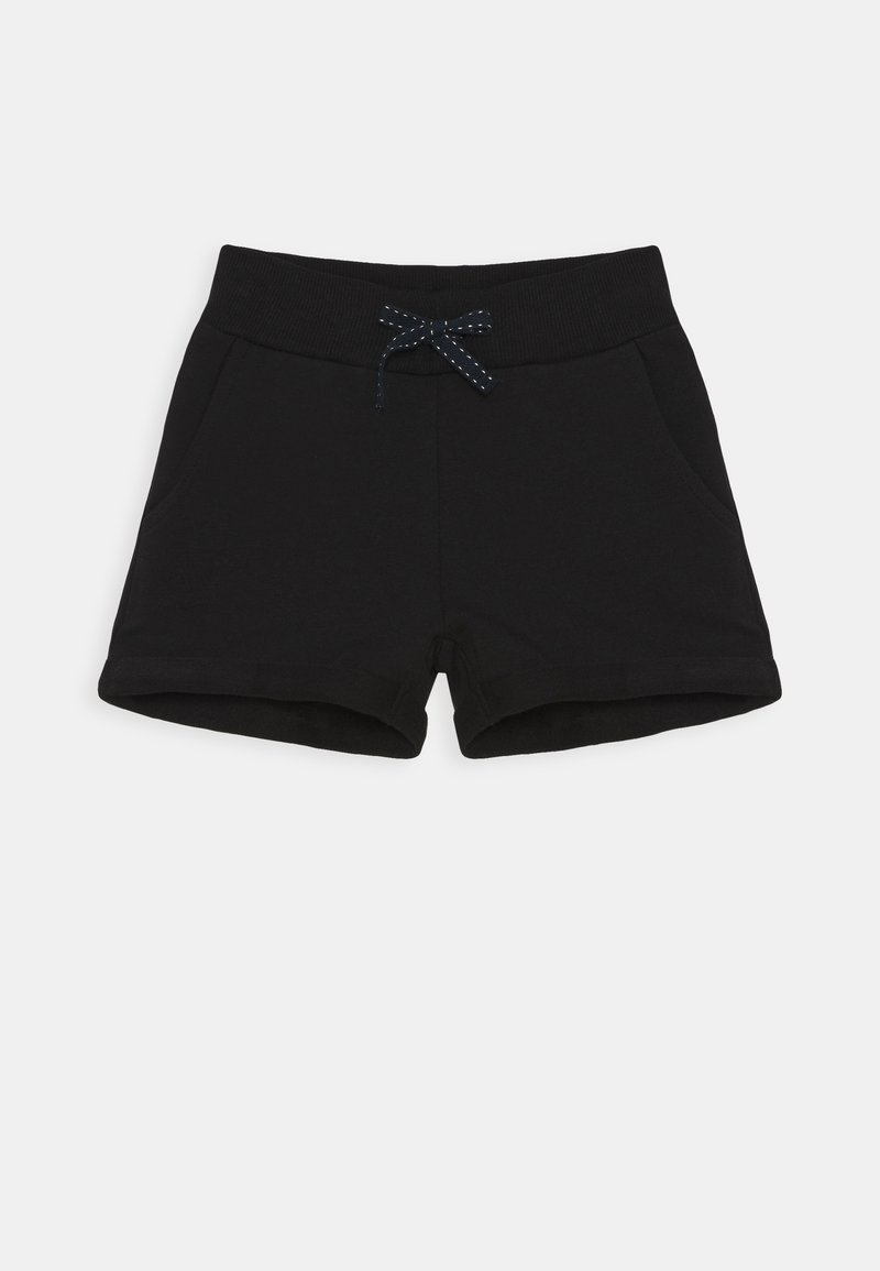 Shorts décontractés noirs avec taille élastique, poches avant et cordon noué au centre.