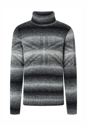 Maglione con collo alto, realizzato in morbido filato grigio, caratterizzato da un motivo a gradiente che va dalle tonalità scure a quelle chiare. Design testurizzato in tutto il capo.