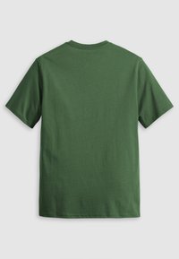 Tricou cu mânecă scurtă din bumbac verde închis, cu guler rotund și o textură simplă, netedă, fără modele sau embellimente vizibile.