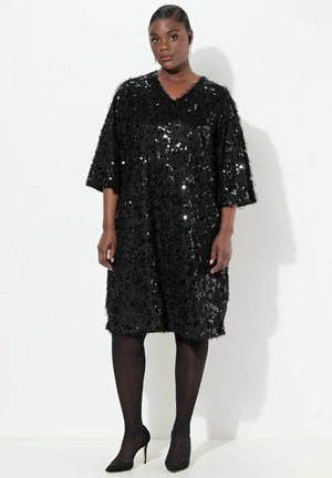 FRINGED SEQUINED SHORT SLEEVE - Cocktailjurk - black