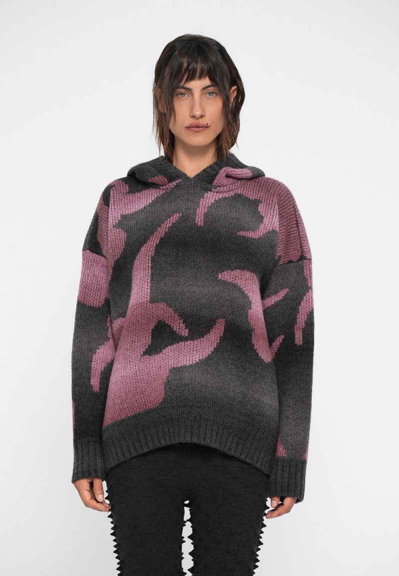 Felpa con cappuccio caratterizzata da un motivo gradiente in grigio scuro e rosa, realizzata in tessuto a maglia, con una vestibilità comoda e polsini e orlo a coste.