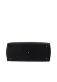 Borsa a tracolla in pelle nera con finitura testurizzata, forma rettangolare, dettagli in metallo argentato alla base e angoli arrotondati.