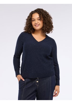 CON PAILLETTES E SCOLLO A V - Maglione - blu