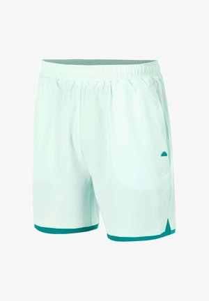 Licht turquoise sportshorts met elastische taille, klein logo aan de zijkant en donkerder turquoise bies aan de zoom.