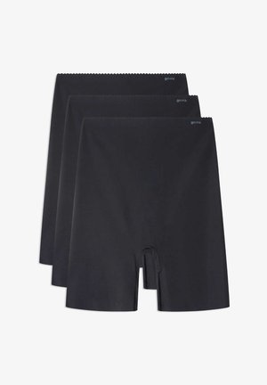 Shorts noirs sans couture en pack de trois, avec une texture lisse, une taille festonnée et une longueur mi-cuisse avec détail découpé.