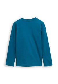 Langärmliges T-Shirt mit Rundhalsausschnitt in einfarbigem Teal. Hergestellt aus weichem Stoff mit einer glatten Textur. Keine sichtbaren Muster oder Hardware-Details.