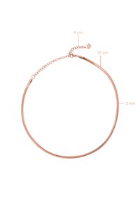 Ogrlica od ružičastog zlata s glatkim, fleksibilnim dizajnom. Dugačka je 35 cm i debljine 3 mm, a ima i podesiv lanac od 8 cm.