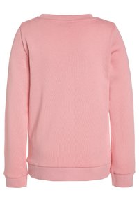 Pink sweatshirt featuring a round neckline, long sleeves, and ribbed cuffs and hem. Made from soft, textured fabric with a smooth finish.
