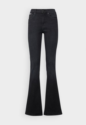 Zwarte flared jeans van denim, met een klassiek vijf-pocket ontwerp, een knoopsluiting en subtiele stiksels.