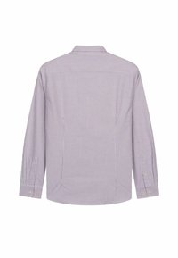Lange mouw shirt in lichtpaars met witte verticale strepen, met een knoopsluiting kraag en knoopmanchetten, gladde stoftextuur.