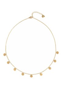 Gouden ketting met kleine ronde hangers, met een verfijnd ontwerp en een verstelbare sluiting voor maatvariatie.