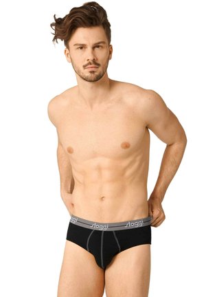 Schwarze Baumwollslips mit einem grauen elastischen Bund mit "sloggi"-Logo, vorderem Nahtdetail und eng anliegendem Design.