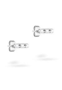 Orecchini a perno in argento con tre gemme trasparenti incastonate in un design lineare e con una finitura lucida. Aspetto minimalista ed elegante.