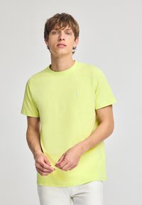 Kortärmad t-shirt med rund hals i ljus limegrön bomull. Har en liten broderad logotyp på bröstet och en avslappnad passform.